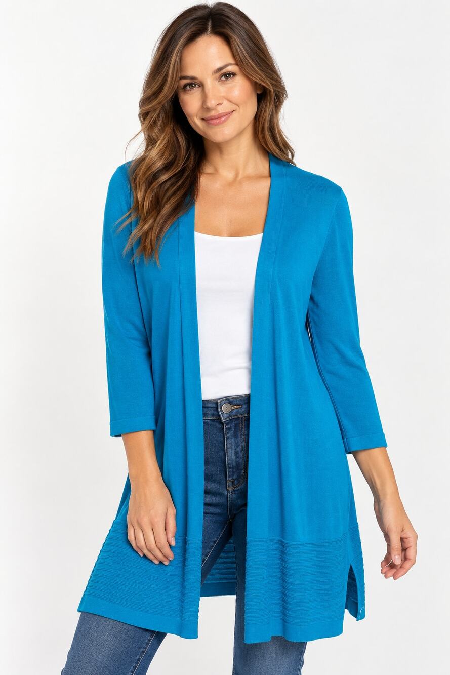 Chico's Turquoise Blue Open Front Cardigan Textured Hem Women's Size 2